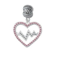 Veliki ružičasti kristalno srce sa čistom otkucajem srca - veliki uže sa križnim perlicama šarm perle