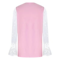 Božićne košulje za žene Grafički tee Winter V izrez dugih rukava Božićni tiskani Regularna bluza Pink XXXL