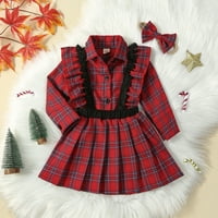 Kid djevojka božićna odjeća crvena plairana rufffle dugi rukava s dugim rukavima dolje majica na vrhu suknje sa zaslonom sa trakom za glavom