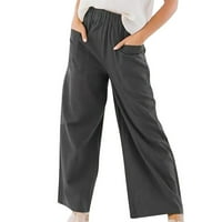 Ayolanni posteljine široke pantalone za noge za žene modne žene casual solidne hlače u boji ravne hlače