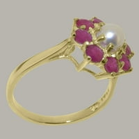 Britanci napravili tradicionalni čvrsti čvrsti zlatni prsten od 10k sa kulturnim bisernim i rubinskim ženskim prstenom - Opcije veličine - Veličina 4,25