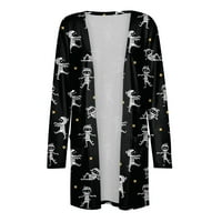 Cuoff Wouns Coats Jakne za žene Modni casual Halloween Print Dugi rukav Midi Cardigan džepni ženski vrhovi crne s