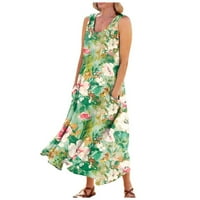 Fragarn ženska ležerna haljina s kratkim rukavima Split Maxi ljetna haljina za plažu sa džepovima (zelena,