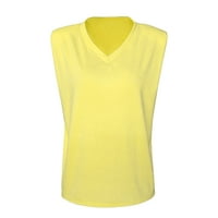 Ženski modni vrhovi čvrsti V-izrez bez rukava bez rukava Yellow 2xl