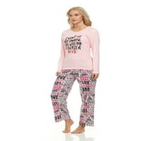 Lati Fashion pamučne ženske pajamas set gaće i gornji dugi rukav, dvodijelni ženski pidžami set ružičastih l