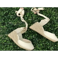 Glookwis dame kline sandale čipke up sandala sandala za petu Espadrils ženske elegantne udobne cipele s klizanjem zatvorene prstiju casual cipela bež 6