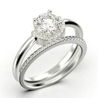 Bajk minimalisti 1. Karat Round Cut Diamond Moissite zaručni prsten za vjenčani prsten, jedan odgovarajući opseg u srebru u običnom 18K bijelom zlatnom morskom poklon poklon za nju