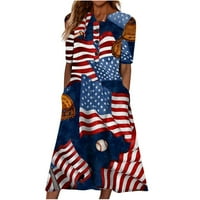 Ženska haljina američke zastave Četvrti jul Haljina Patriots Sendress Casual Star Striped haljina Džepna haljina V-izrez kratki rukav crveni XXL