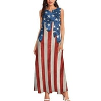 Hvyesh Ljetne haljine Žene Ležerne prilike Elegantna duga haljina Američka zastava Print V izrez Sunderesses