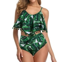 Lu's Chic ženska dva kupaonica Cheeky bikini Visoko struka na plaži Seksi havajska ruffled ispisani kupaći kostimi x-veliki