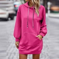Plus veličina haljine za žene, žensko ležerno pulover dukserica Llong rukava haljina haljina s kenguru džep vruće ružičaste s