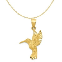 Carat u Karatsu 14K žuti zlatni dijamantski hummingbird Privjesak šarm sa 10k žutom zlatnom laganom užad ogrlicu 20 ''