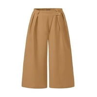 Avamo Žene Casual Button Pantre Labavi fit dno Dame Nepravilna plaža Palazzo Pant s džepovima Khaki