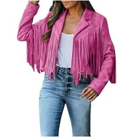 Meetotime Wens Fringe kožne jakne s dugim rukavima rever Tassel Cardigan kaputi modni moto biciklistični