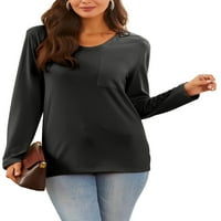 Okrugla bluza plus veličina majica s dugim rukavima za ženske vrhove sa džepnim casual labavim fit tuničkim vrhovima
