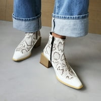 Ženske čizme Winter Square Serpentine kože za šivanje visoke pete patentne patentne cipele jesen bijela 5.5