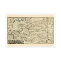 Zapadna karta - Uokvirena Vintage West Indies Map Poster - Stara karta West Indies Wall Art - History
