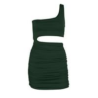 Hanas haljine seksi žene jedna ramena haljina bez rukava večernja haljina zelena xs
