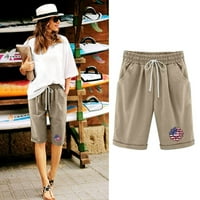 Amlbb Ženske kratke hlače Ljetni elastični struk casual dan neovisnosti suncokret Print Capris Shorts