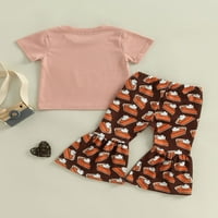 Wybzd Toddler Baby Girl Dan zahvalnosti Outfit Pumpkin Pie Majica Top zvona na dnu Slatka odjeća Pink