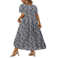Coduop Ženska ljetna casual dugačka haljina s kratkim rukavima s kratkim rukavima Flowy Beach Party Swres