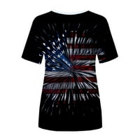 Ženski vrhovi američke košulje za zastavu Skraćeno rukav Summe Slatke grafičke teerne majice Patriotske majice Comfy Crewneck bluza