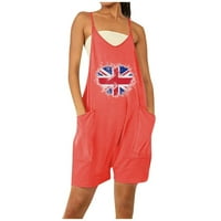 IFShaion ženske modne kombinezone britanske zastave Šipke sa džepovima casual pantalone široke noge