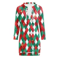 Kiplyki Womens Dukserski klirens jesen božićni tiskani haljina dugih rukava s ramena džemper haljina