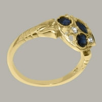 Britanci napravio 9k žuto zlato prirodni safir i dijamantni ženski Obećani prsten - Opcije veličine - Veličina 4.5