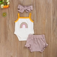 Qiylii Set odjeće za bebe, Rainbow rukavice bez rukava + kratke hlače + trake za glavu