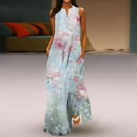 Boemska haljina za žene Ženska ljetni modni ispisani V-izrez bez rukava bez rukava kratkih rukava s