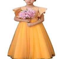 Niuer Toddler Labavi kratki rukav Djevojke Puffy ljetna haljina Solid Boor Rođendan Bow Sweet Princess haljine žuti