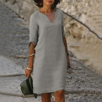 Ljetne haljine za žene V-izrez Moda iznad koljena čvrsto-linijska haljina za lakiranje sive XL