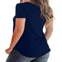 Eleluny Women V izrez Majica kratkih rukava TOPS Ležerne prilike za ispis plus veličina plava 5xl