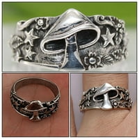 Etereauty Retro Multi-Elements prsten za prsten prstena gljiva listov zvijezda prsten dekor srebra