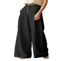 Gergngdo ženske hlače visoke struke, ležerne tipke bočne džepove širokog lukavih pauša sa dugim verzijama