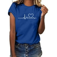 Ženske majice kratkih rukava slatka EKG Ljubav srca uzorak Grafičke okrugle majice tunika Tun