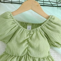 Djevojke oblače kratki rukav čvrsta boja zelena modna slatka odjeća Veličina 5Y; 4-5Y