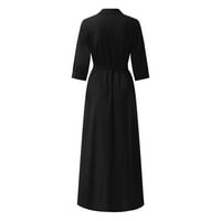 Knqrhpse casual haljine za žene Ženske modne čiste boje V-izrez za zidanje tankog obloga duge haljine crne haljine za žene ženske haljine crne s