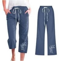 Pamučne posteljine za žene ljetne lagane casual labave pantalone ženske paljake pantalone plus veličina ravne noge Capris za plažu, mornaricu & xxxl