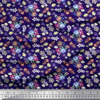 Soimoi Blue Japan Crepe saten tkanina od listova, insekti i cvjetni umjetnički dekor tkanina otiskala je BTY Wide