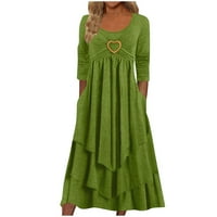 Zelena ženska modna casual čvrsta boja okrugla vrat dugačka ljuljačka neregularna haljina s dugim rukavima s džepovima m
