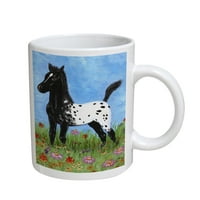 KUZMARK KUP CUP CUP - Crna pokrivač Appaloosa foal i zapadni divlji cvjetovi konjsku umjetnost odbitka