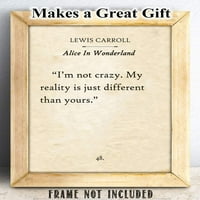 Lewis Carroll - Nisam lud - Alice u zemlji čudesa - stranica za rezerviranje Citiraj art Print - UnfEd Typography Book Page Print - Odličan poklon za ljubitelje knjiga