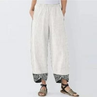 Hlače žene, ženska pamučna posteljina čvrsta patchwork neregularne labave pantalone casual hlače bijela