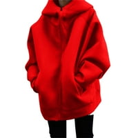 FVWitlyh Drew Hoodie ženska udobna lagana prevelika zip up duksericu dukserice crvena velika