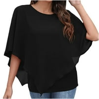 Daqian Womens Grafički teže čišćenje Ženska modna casual košulja Čvrsti okrugli vrat Batwing rukav na vrhu bluza plus veličine vrhova za žene crna 12