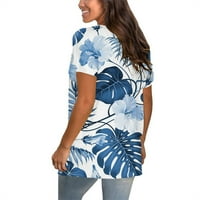 Ženski ležerni vrtovi, ženske majice za vintage Plus veličine, modni vrhovi tiska, V-izrez kratkih rukava Summer Gradijent Tie-dye Tunic Tops pulover bluza plave s
