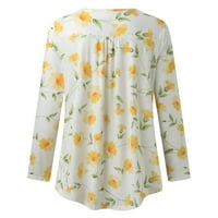 Youmylove ženske jeseni cvjetni ispis tuniki na vrhu bluza V izrez dugih rukava labavi gumbi uz majice TEE ženske majice