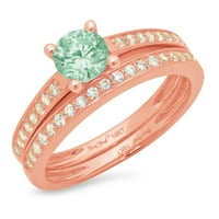 0. CT sjajan okrugli rez simulirani zeleni dijamant 14k Rose Gold Solitaire sa akcentima Bridal Set